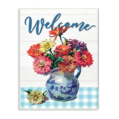 « welcome fleur pot blue écossais rustique », impression