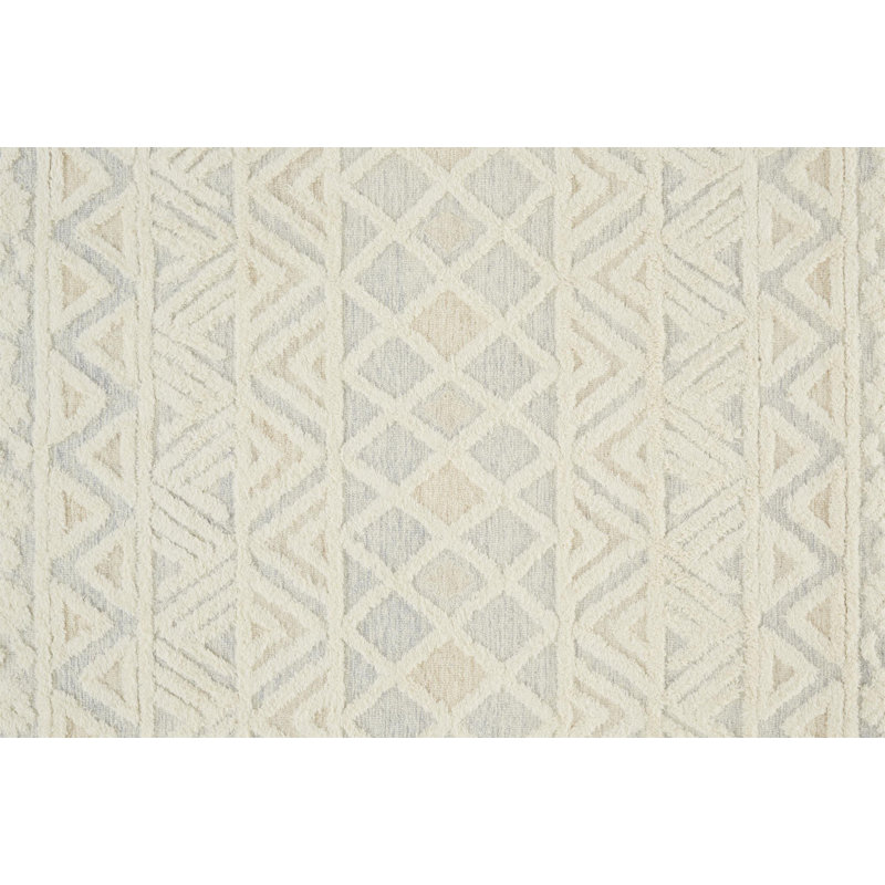 Tapis rectangulaire en laine touffeté à la main à motif géométrique ivoire / bleu / brun clair Keori, Rectangle 4 pi x 6 pi