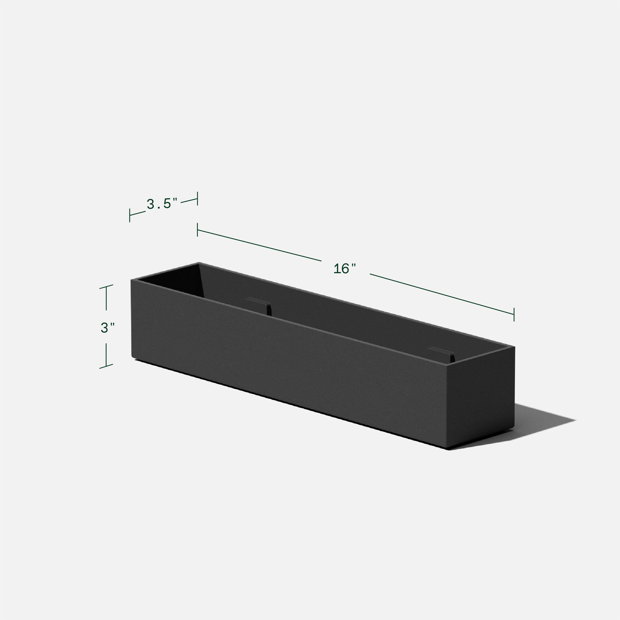 Geo Series Plastic Planter Box, Black, Set of 2, 3" H x 16" W x 3.5" D