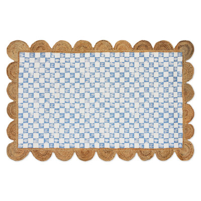 Blue Check With Jute Scallops Rug