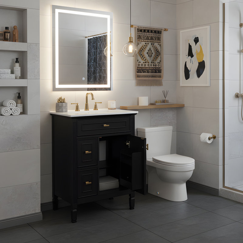 24" Freestanding Bathroom Vanity With Sink, Black