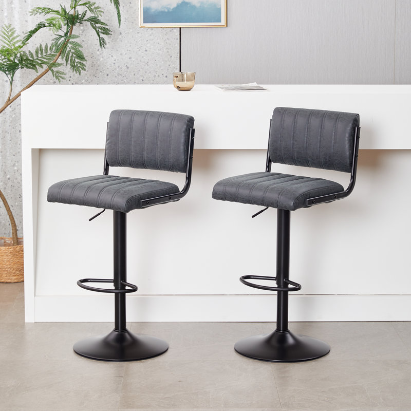 Tabouret de bar réglable en similicuir avec dossier, repose-pieds et base stable de 16 po, Noir