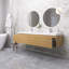 Meuble-lavabo moderne à rayures avec lavabo double-370247188