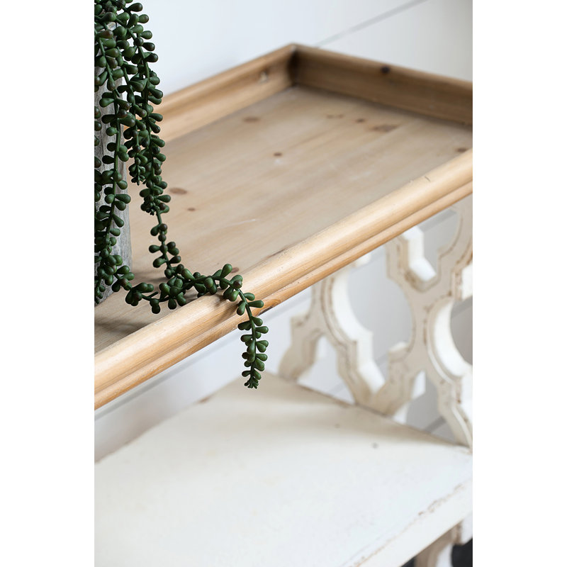 35.5" X 14" 32" Console Table Shelf Tray, Distressed White & Natural Wood, Stylish And Practical Home Storage 35.5"X14"X32" Tray Shelf, Office