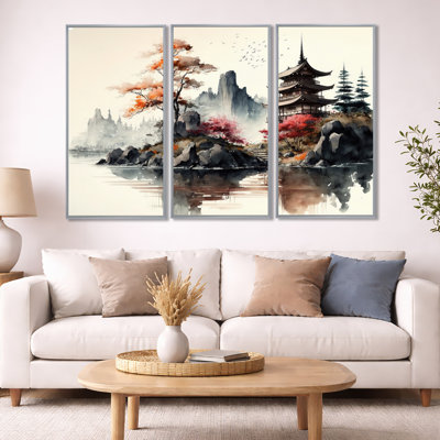 Aquarelle, paysage japonais I - ensemble d'art mural moderne sur toile