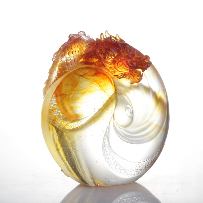 LIULI Crystal Art Dragon Sculpture, Taichi, "Intention"