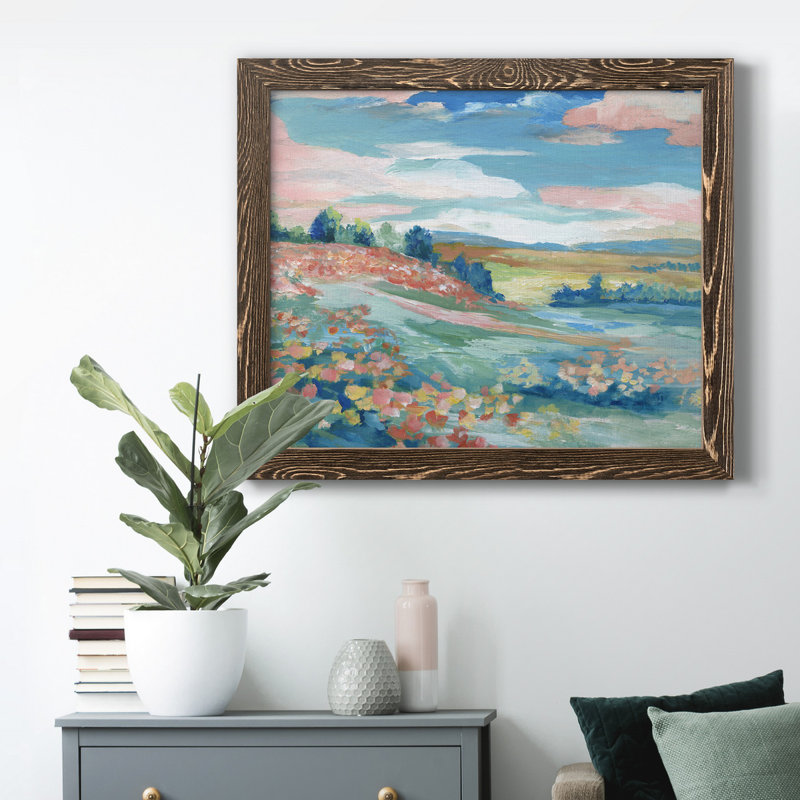 Vue pastorale - Peinture sur toile encadrée, H 20 po x l 17 po x P 1,5 po, Noyer