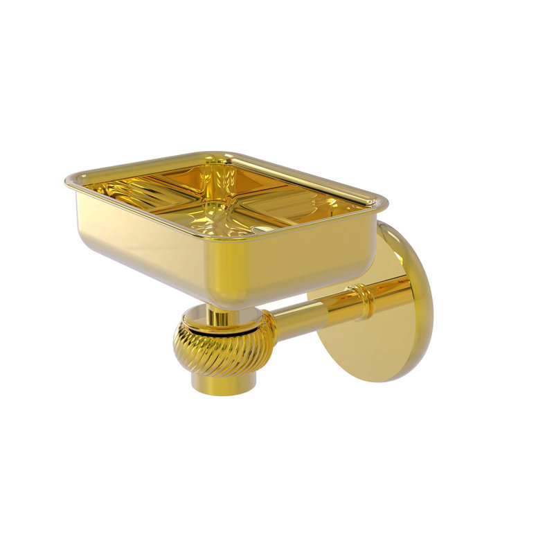 Polished Brass Wall Mounted Glass Soap Dish with Twisted Accents