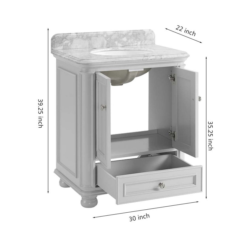 Ensemble de meuble-lavabo simple 30,11 po avec plateau en marbre Cleetus, Gris