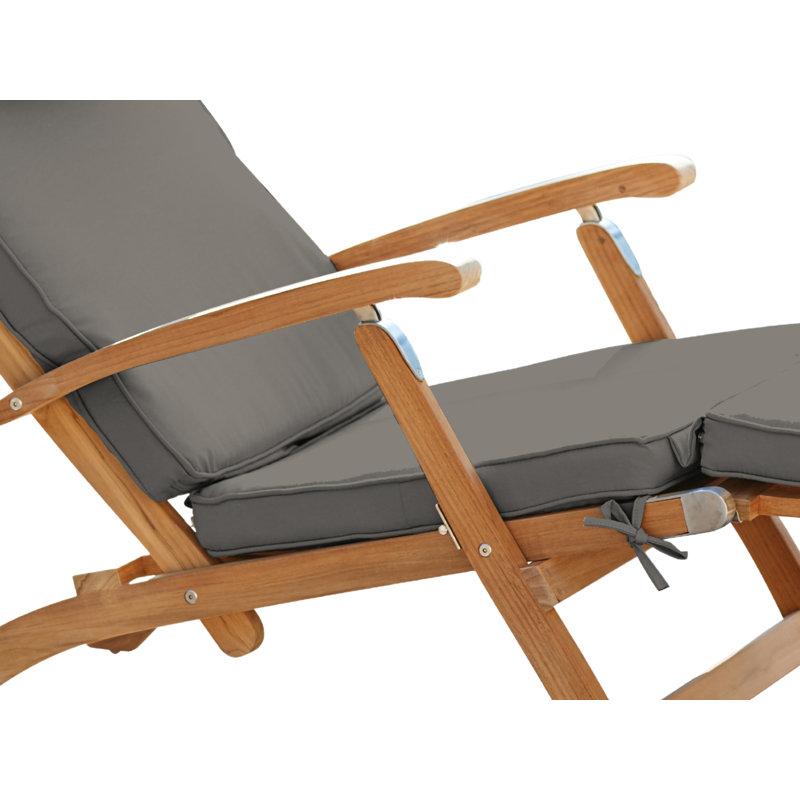 Cripe Anders Teak Outdoor Folding Lounge Deck Chair, Charcoal Grey Sunbrella®