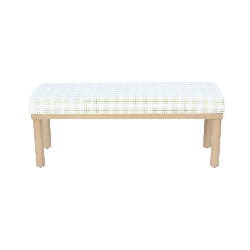 Shikera Upholstered Bench, Natural Plaid Woven