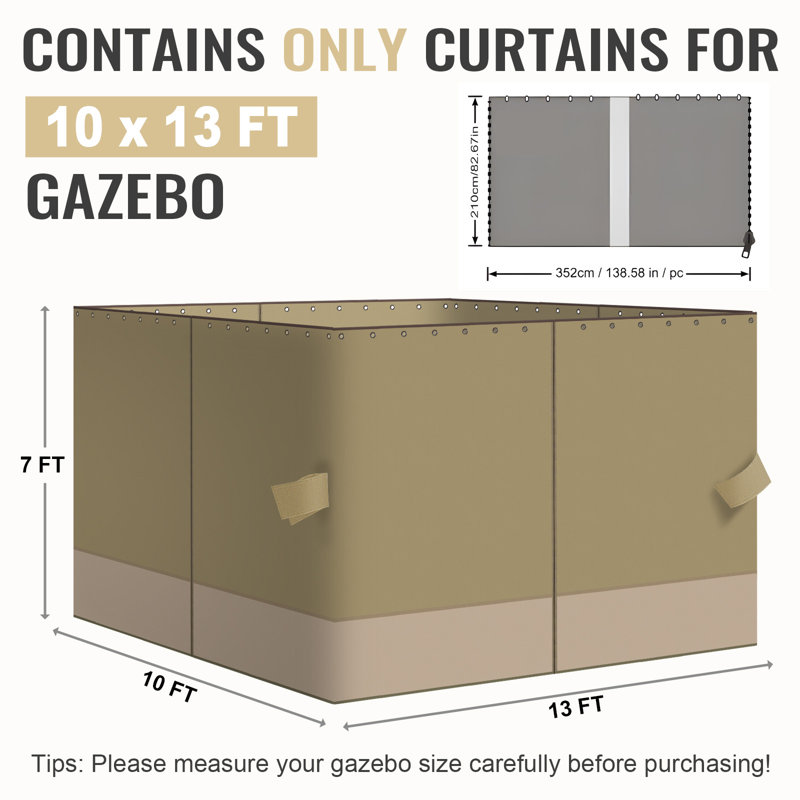 4-Panel Outdoor Gazebo Curtains, Khaki/Sand Yellow, 82.7" H x 120" W156" D