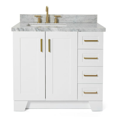 Freitas 37" W Wood Single Bathroom Vanity with Marble Top
