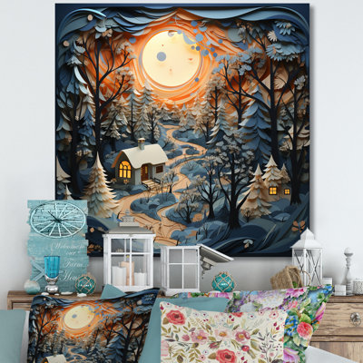 Reproduction d'art sur toile, "Orange Orange Winters Papercut Landscape I" - paysages