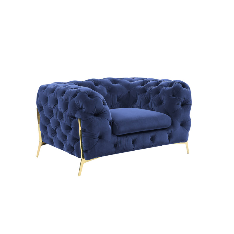 Whately 50'' Wide Tufted Velvet Armchair, Blue Velvet