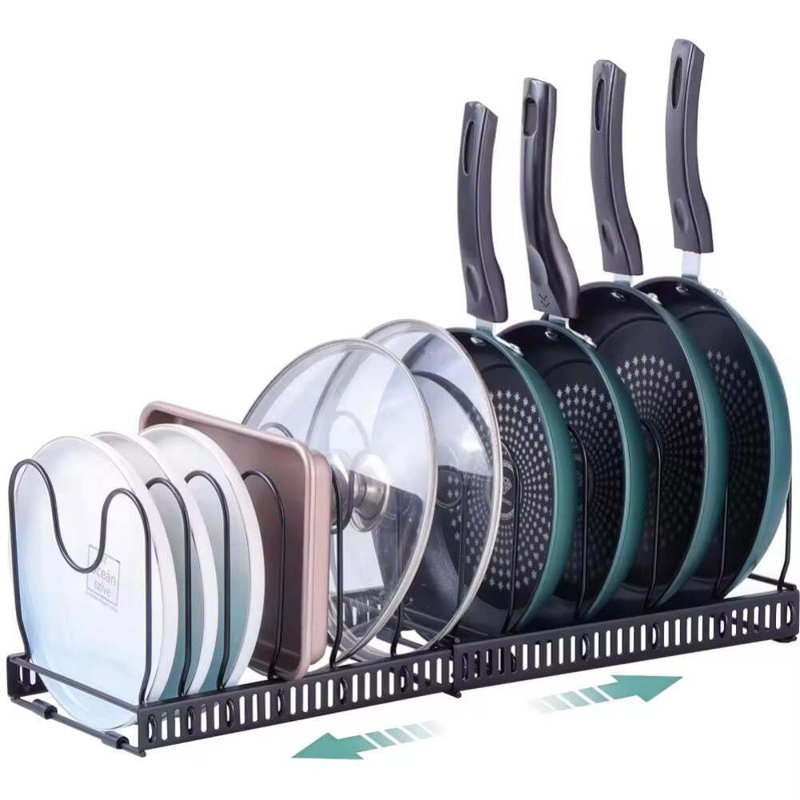Organisateur de couvercle de pot extensible, support de couvercle de pot pour armoire, organisateur de casseroles et de casseroles avec 10 compartiments réglables