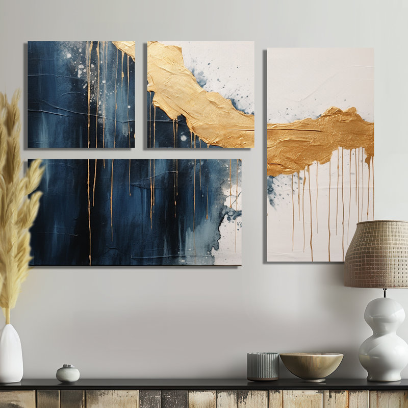 «Waves Of Joy Minimal Nova» - 4 impressions sur toile modernes, Noir, Impression encadrée sans passe-partout