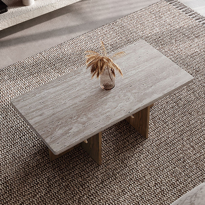 Wabi-sabi Stone Top Single Coffee Table, Nut Brown, 17.7" H x 47.2" L x 23.6" W