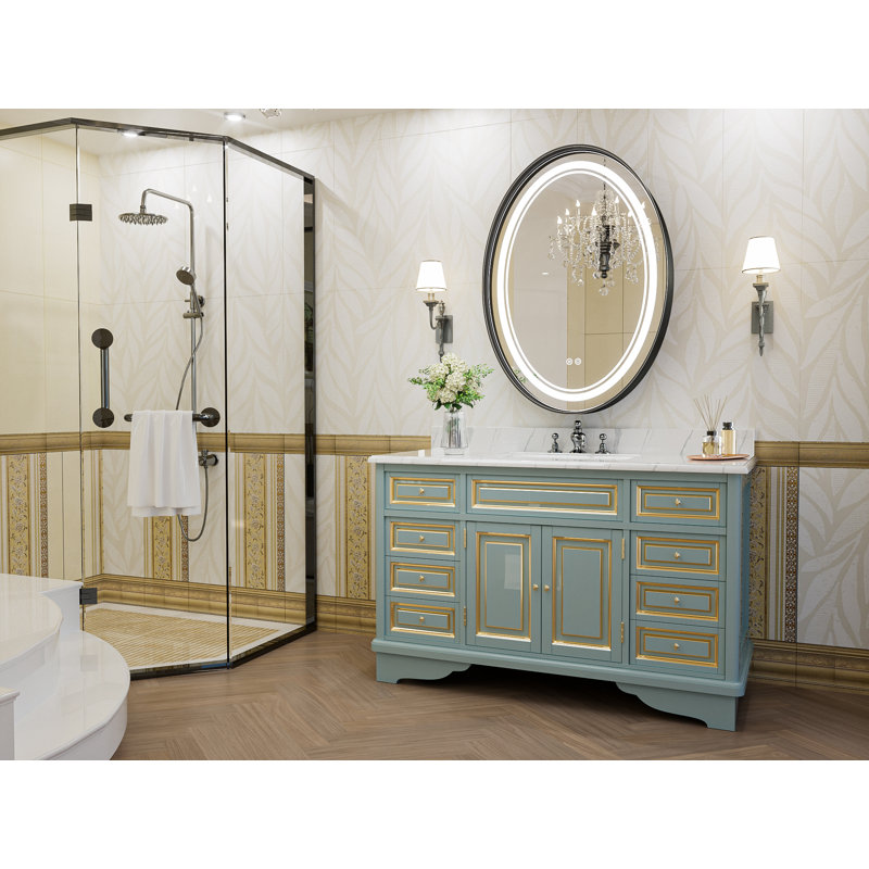 Vinia Oval LED Lighted Bathroom Vanity Mirror Dimmable and Anti-Fog Wall Mirror, Black, 36" x 24"