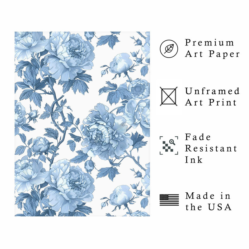 Motif floral de fleurs bleues III, H 7 po x l 5 po