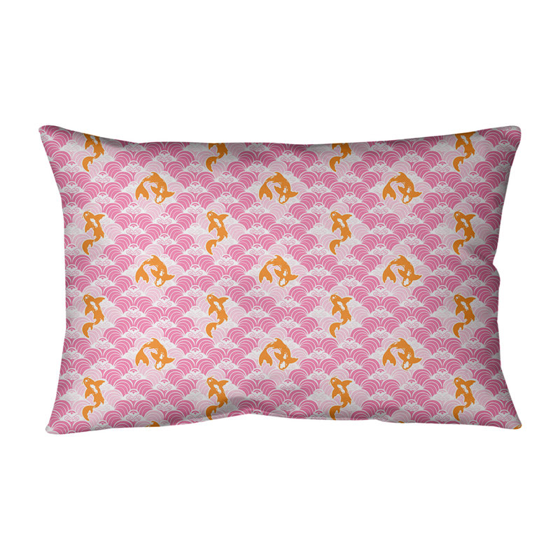 Housse de coussin rectangulaire Katelyn Elizabeth Koi Fish Waves, Polyester/ Bourre en polyester, Rose