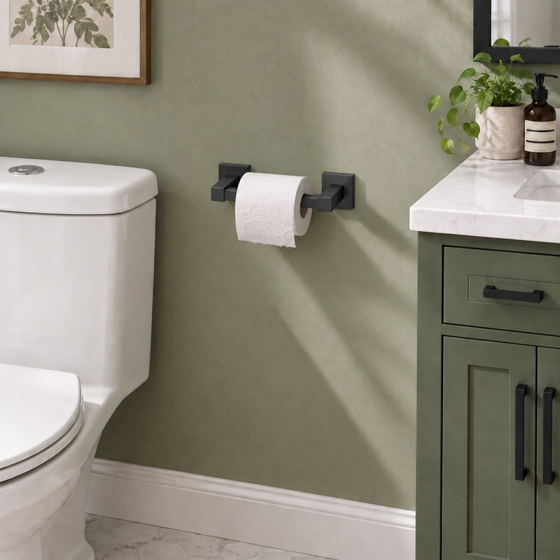 Square Two Post Wall Mounted Toilet Paper Holder, Matte Black