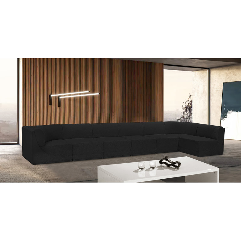 Canapé modulaire rembourré 7 pièces Ollie, Tissu bouclé noir