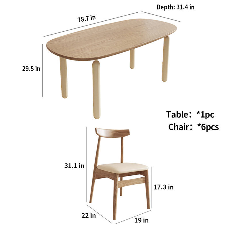 Creative Log Wind Table And Chairs 6 - Person Solid Wood Top Four Leg Dining Set, 29.5"H x 78.7"L x 31.4"W