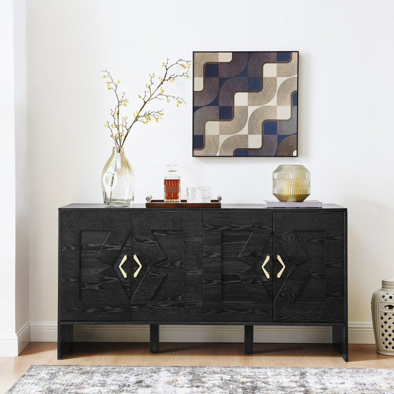 Buffet 60 po avec 4 portes et tablettes réglables, Noir