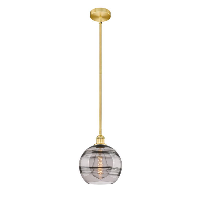 Mini-luminaire suspendu avec tige 6 po Edison Bienes-616-G556, H 11,13 po x l 10 po x P 10 po, Gris fumée clair, Or satiné