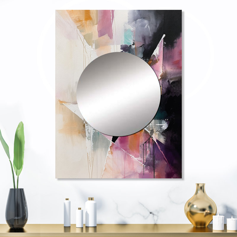 Firdaus mauve, langue des lignes II - décor de miroir mural géométrique unique, grand miroir moderne, art imprimé en métal