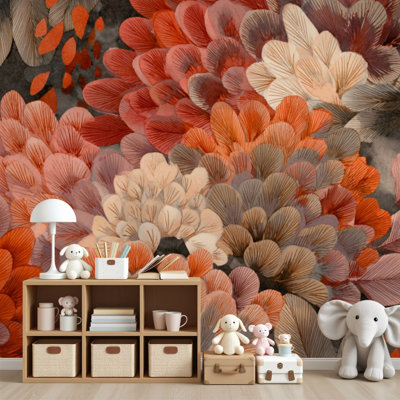 Peel and Stick Wallpaper Terracotta Waterfall Flowers Soft Watercolor Ink Wall Murals 69"H x 96"W Removable PVC Wall Paper Self-Adhesive Wall Decor for Nursery