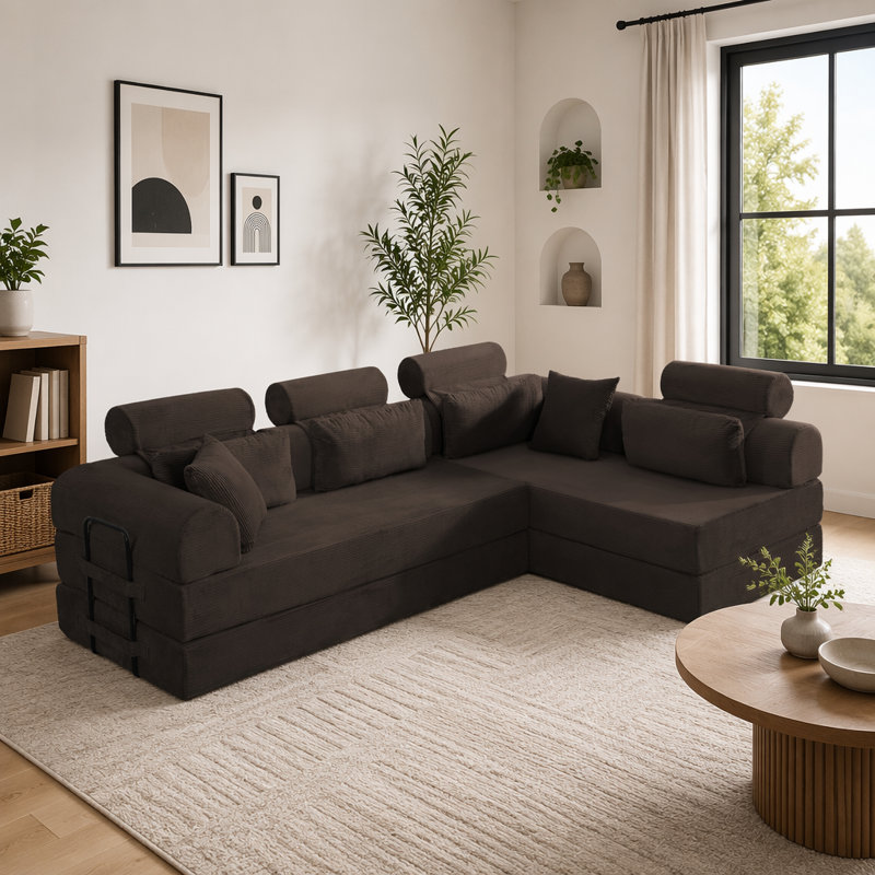 L shape Modular Sectional Sofa, Brown