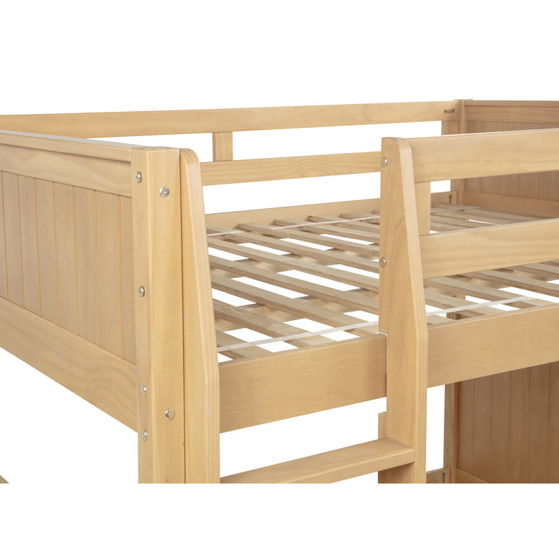 Lit superposé double en bois massif et manufacturé Burkley, Naturel