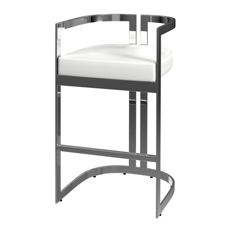 Butler Bravo Faux Leather Counter Stool, Bar Stool (28.5” Seat Height), White, Silver