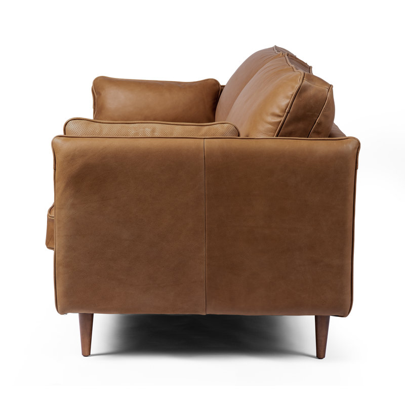 Reese Sofa, Palmero Cognac Genuine Leather, Almond Beech