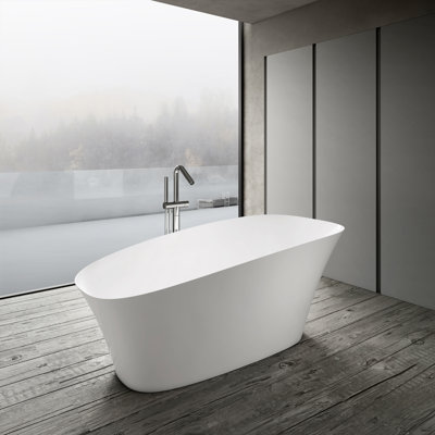 63" Freestanding Soaking Solid Surface Bathtub in White