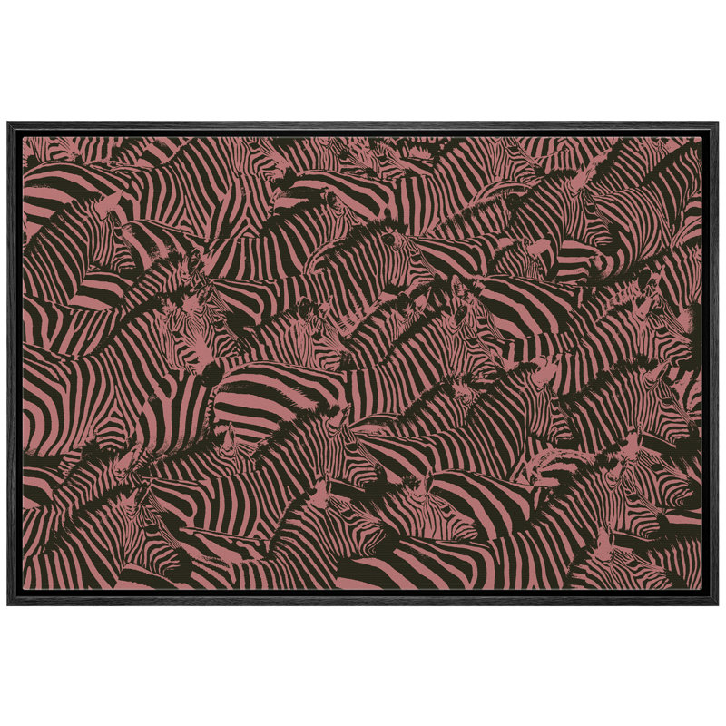 «Zebra Line Art Collage - Floater Frame», impression sur toile, Cadre noir, H 16 po x l 24 po x P 1,5 po