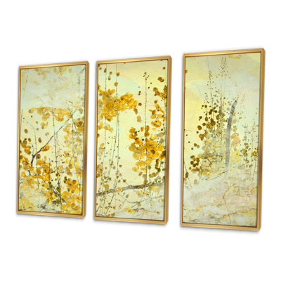 «Yellow Flower Grunge Art», ensemble d'art mural moderne sur toile encadrée