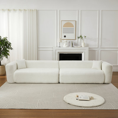 Canapé d'angle modulaire de 278 cm (109,4 po) avec dossier incurvé moderne et luxueux, revêtement en chenille, deux coussins décoratifs, canapé minimaliste et confortable en forme de L, style nuage, idéal pour un salon ou un appartement (méridienne droite verte).