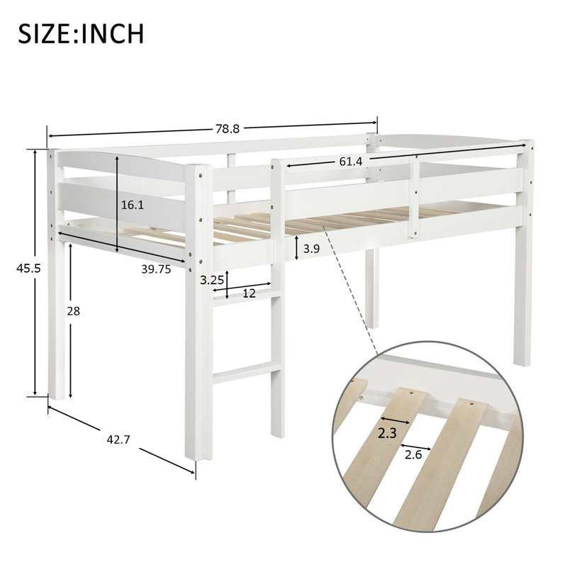 Lit simple mezzanine en bois Lit mezzanine bas avec échelle