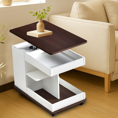Table d'appoint roulante réglable en hauteur 3-en-1 avec plateau pivotant à 360 °, table de bout avec roues verrouillables et vérin à gaz
