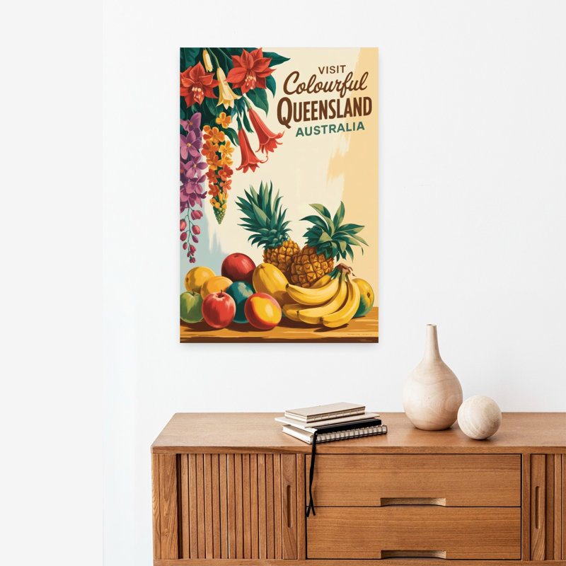 «Queensland Tropical Fruit and Flowers Colorful Retro Vibrant Fruit Summer», art mural, H 24 po x l 16 po