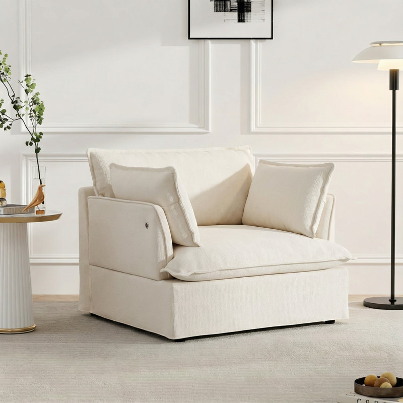 Fauteuil d'appoint rembourré surdimensionné, fauteuil simple confortable avec 2 coussins, fauteuil de lecture à siège profond avec double charge
