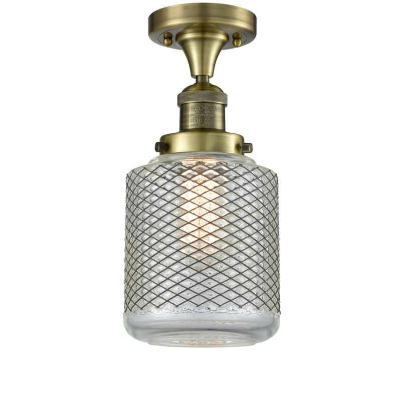 Pylant Glass Semi Flush Mount, Antique Brass, 6 Watt Vinage LED Bulb
