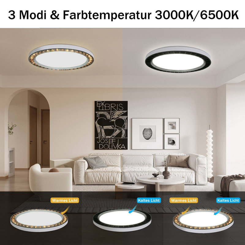 LED Ceiling Light Round Ceiling Lamp - 24W Modern Bathroom Lamp 3000K/6500K IP44 Waterproof 28CM Bathroom Lamp for Bathroom Bedroom Living Room Kitchen Balcony Ultra Thin