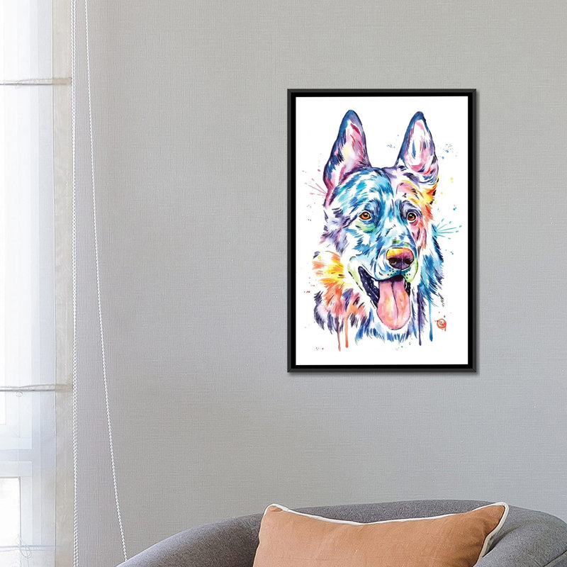 Reproduction d’art sur toile tendue whitehouse’allemand berger, H 26 po x l 18 po x P 1,5 po, Toile avec cadre noir
