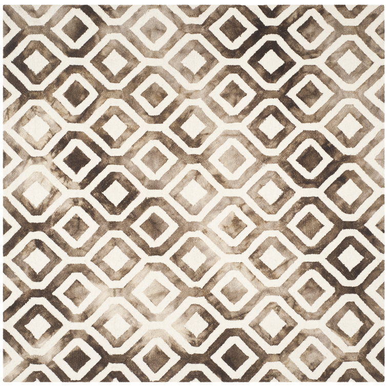 Bryauna Hand Tufted Wool/Cotton Geometric Rug in Ivory/Chocolate