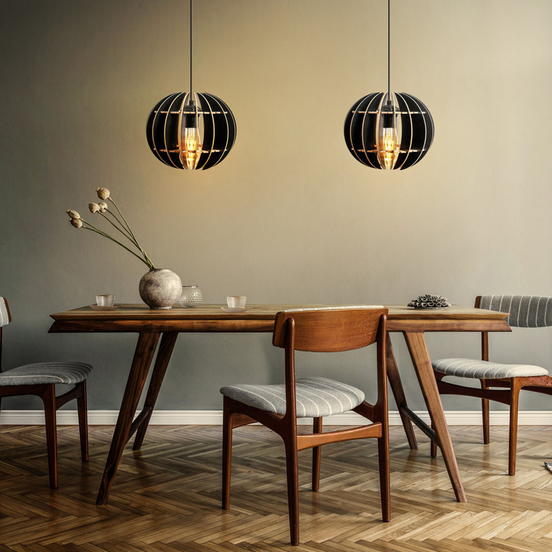 Élégant lustre sphérique (2 pièces), noir uni, 7,9 x 7,9 x 23,6 pouces | Corps en panneau de fibres à densité moyenne durable, câble réglable, douille E27 (40 W maximum) | Design scandinave moderne, parfait pour le salon et la salle à manger