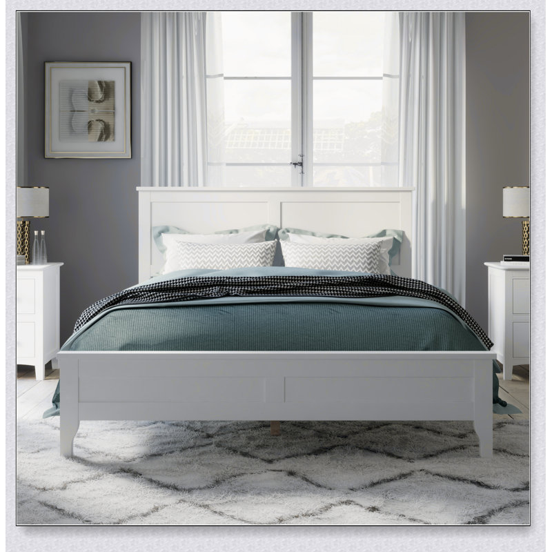 Lit plateforme en bois massif blanc
